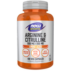 NOW L-Arginine 500 mg + L-Citrulline 250 mg 120 kaps.