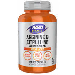 NOW L-Arginine 500 mg + L-Citrulline 250 mg 120 kaps.
