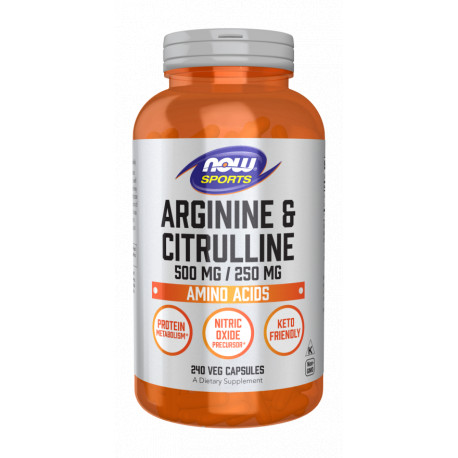 NOW L-Arginine 500 mg + L-Citrulline 250 mg 240 kaps.